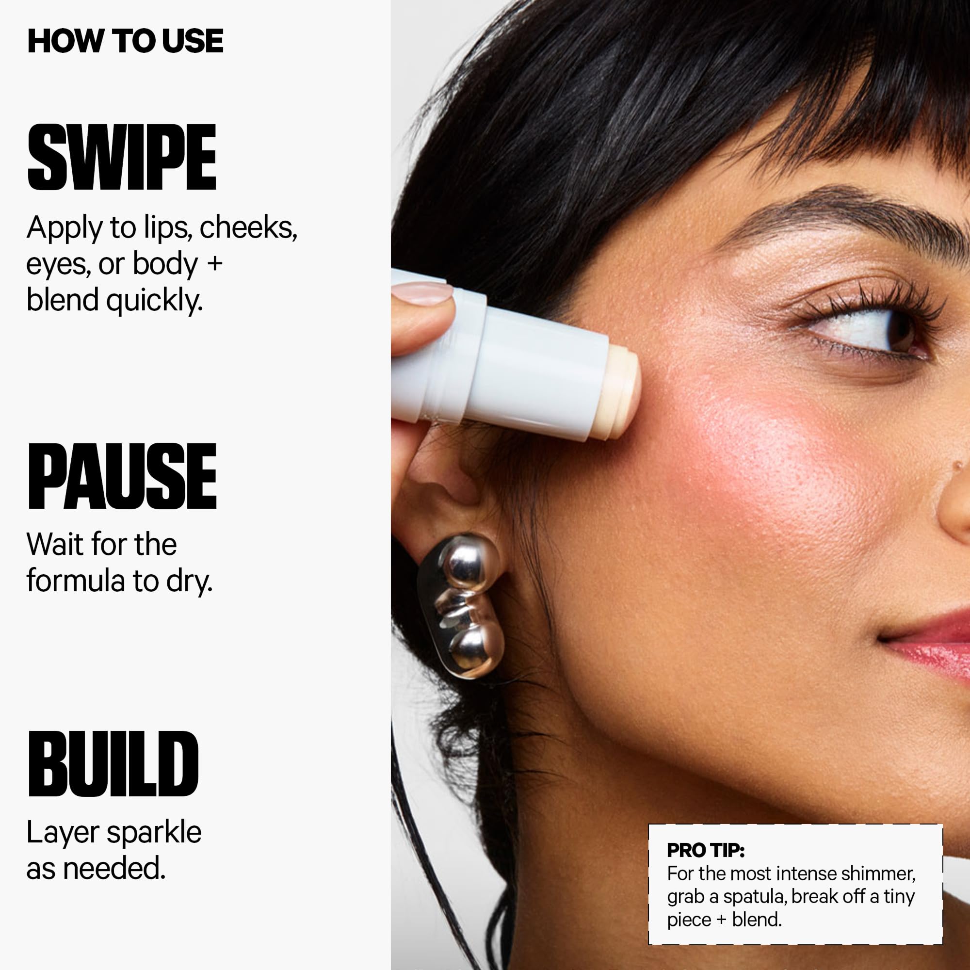 Milk Makeup Jelly Shimmer body glow provides lasting radiance on shoulders.