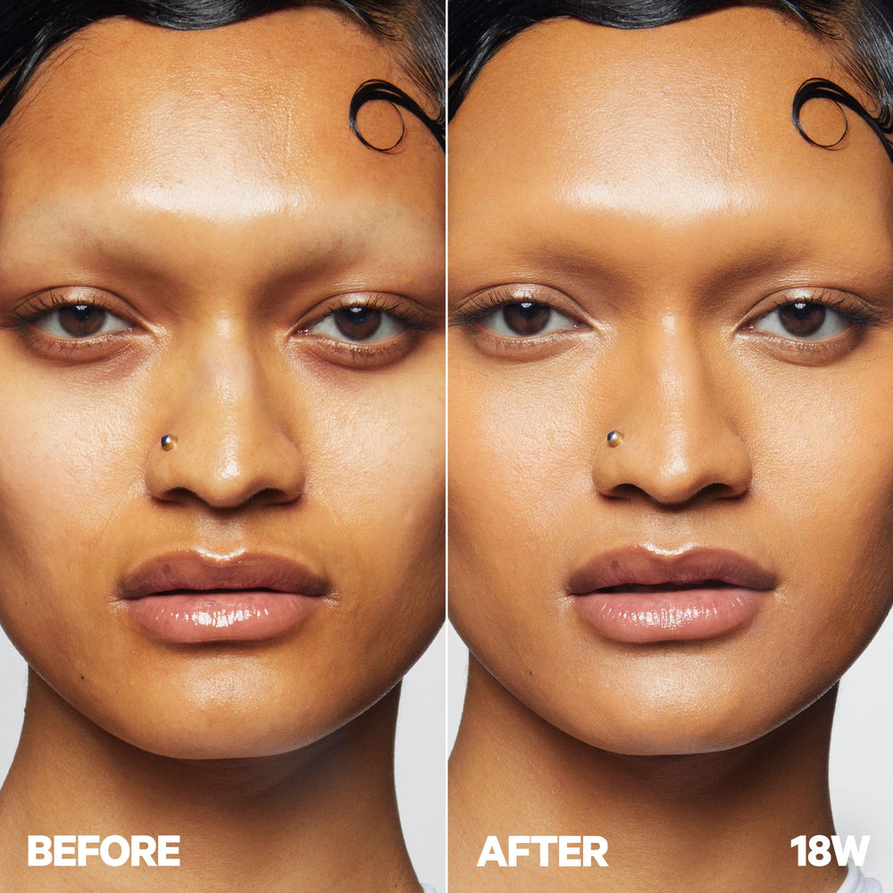 Milk Makeup Future Fluid application closeup highlights creamy texture and seamless blending.
