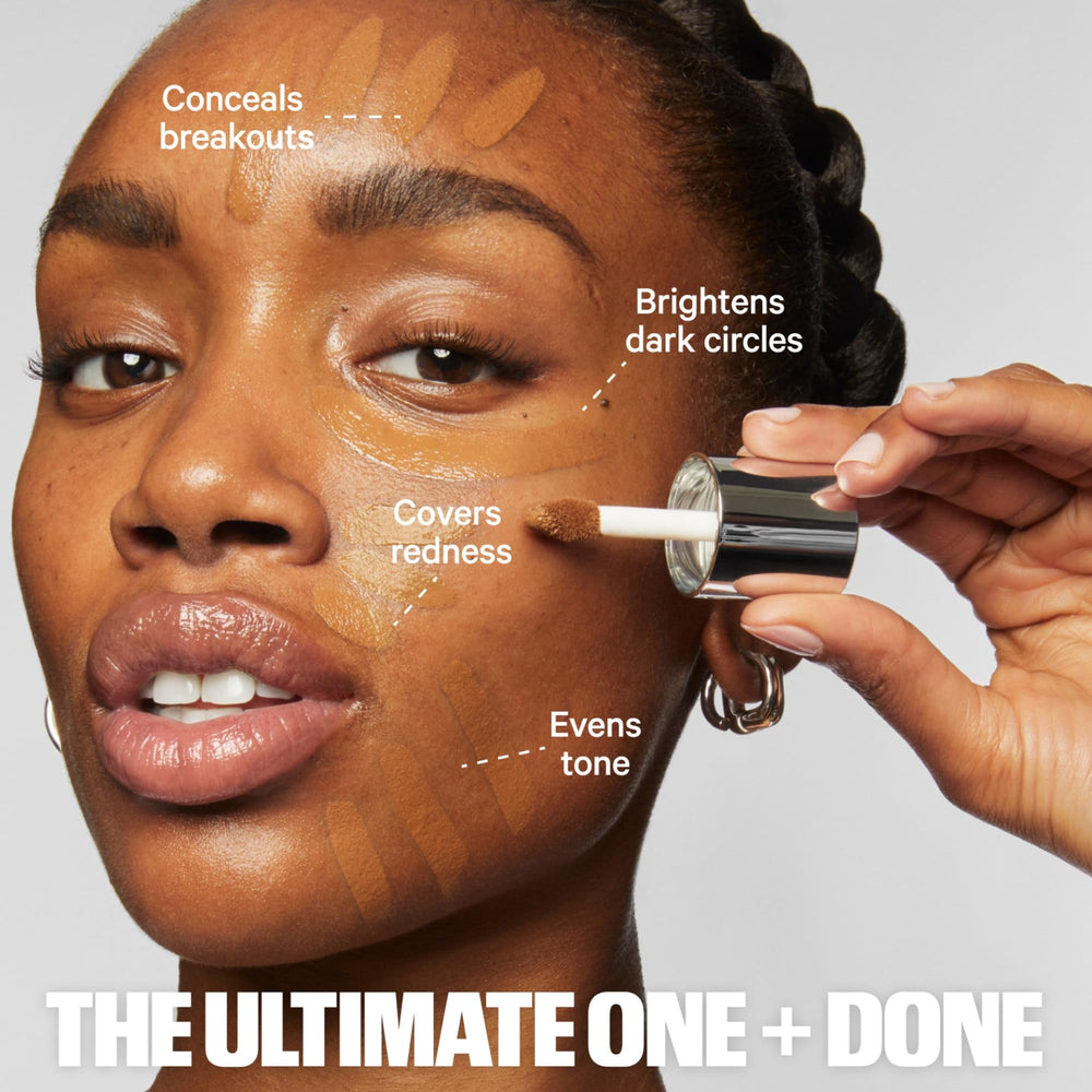 Milk Makeup Future Fluid Concealer 21W after application reveals smooth, hydrated-looking skin.