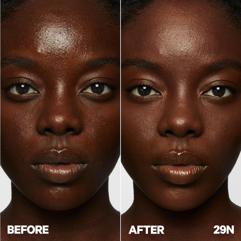 Milk Makeup Future Fluid concealer 29N application texture close-up demonstrates smooth blend