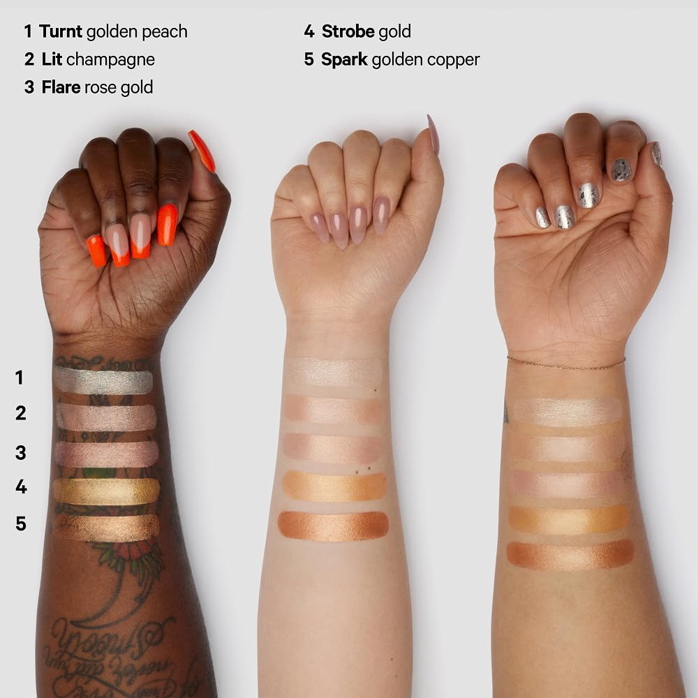 Milk Makeup Highlighter on legs for sun-kissed shimmer.