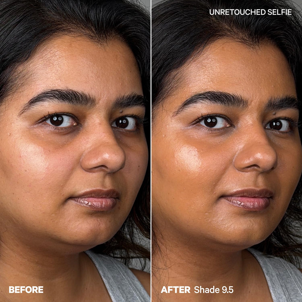 Full-face look with dewy finish and buildable coverage