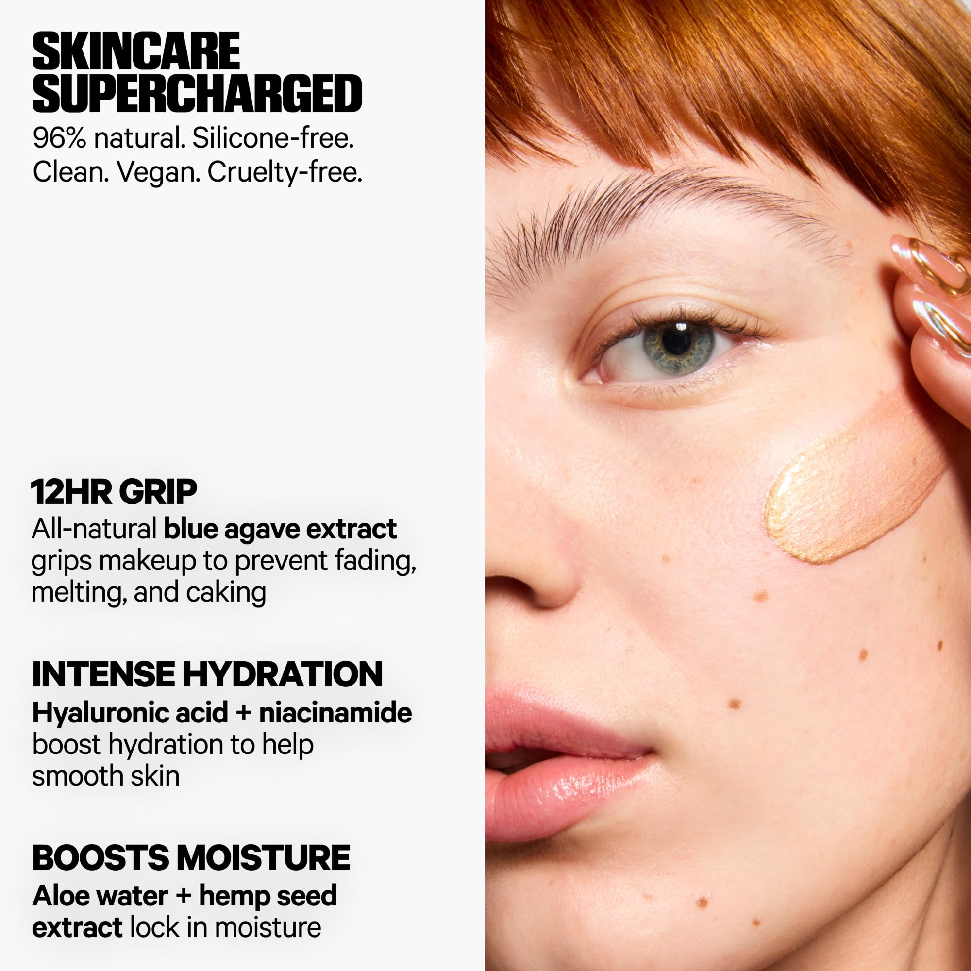 Face primed with Milk Makeup Hydro Grip + Glow Primer for smooth makeup