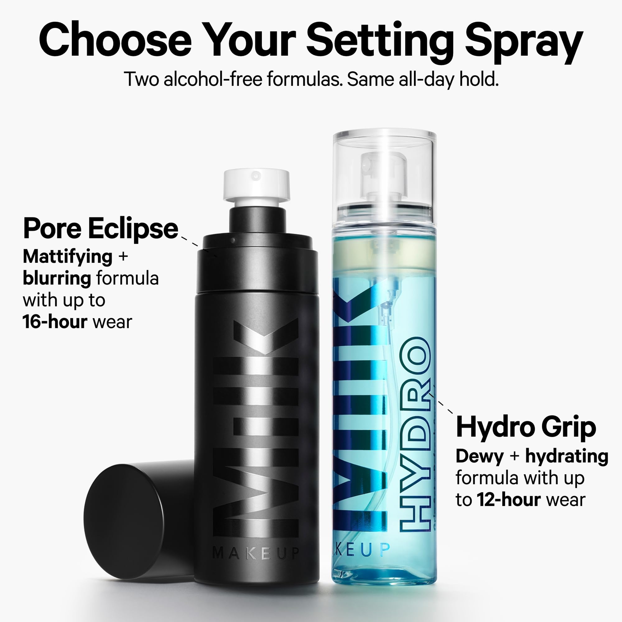 Milk Makeup Hydro Grip spray close-up highlighting even application across cheeks.