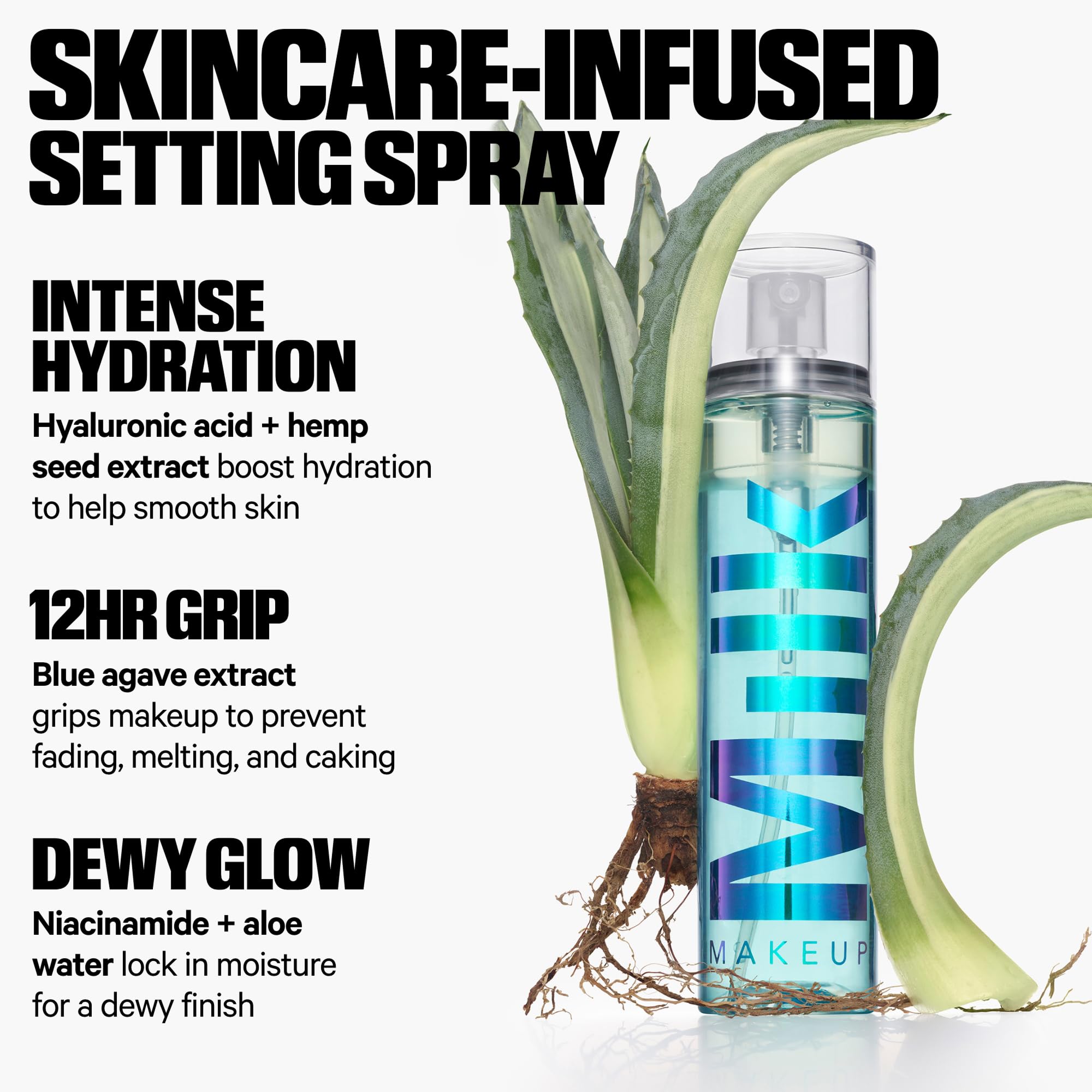Milk Makeup Hydro Grip spray featuring blue agave for invisible makeup grip.