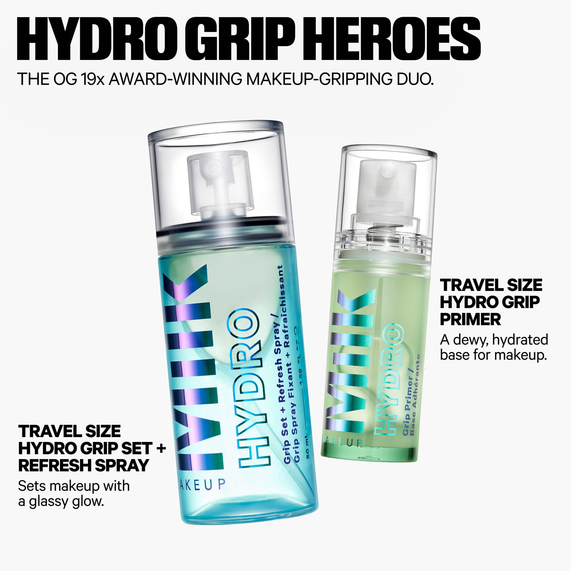 Milk Makeup Hydro Grip Set Refresh Spray mini bottle for up to 12-hour glow.