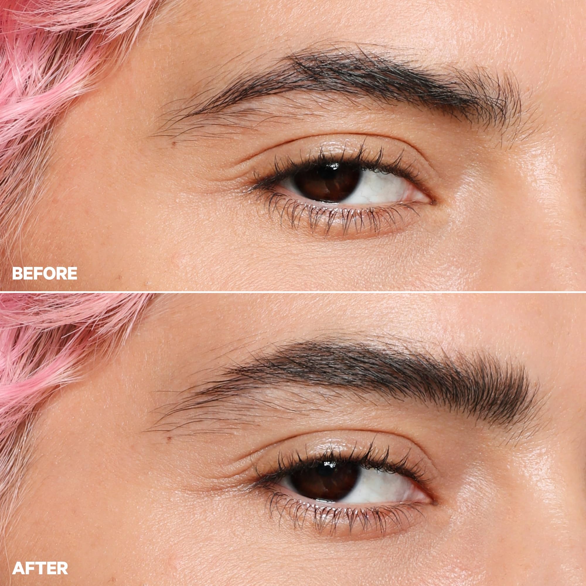Milk Makeup KUSH Fiber Brow Gel application strokes define brows with natural hold.