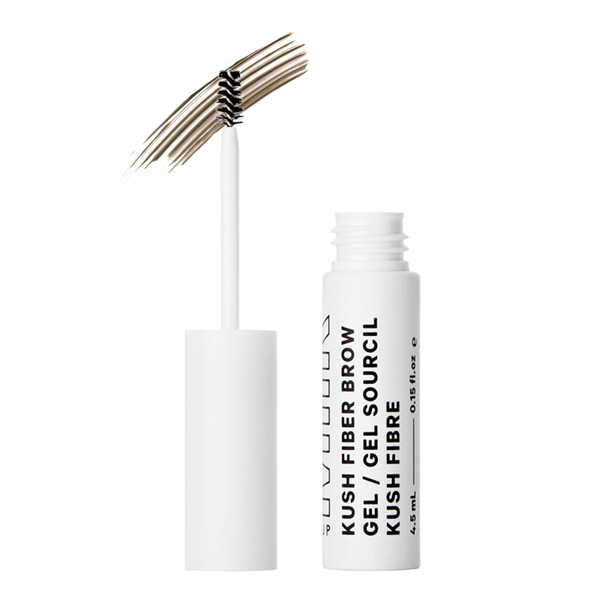Milk Makeup KUSH Fiber Brow Gel bottle shows a clean vegan formula for fuller brows.