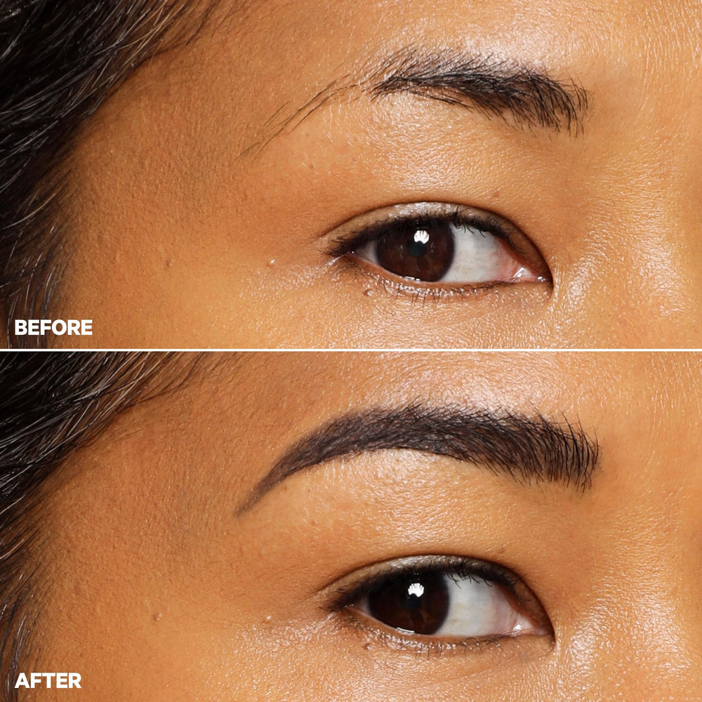 Fluffed and filled brows with KUSH Fiber Brow Gel for soft definition.