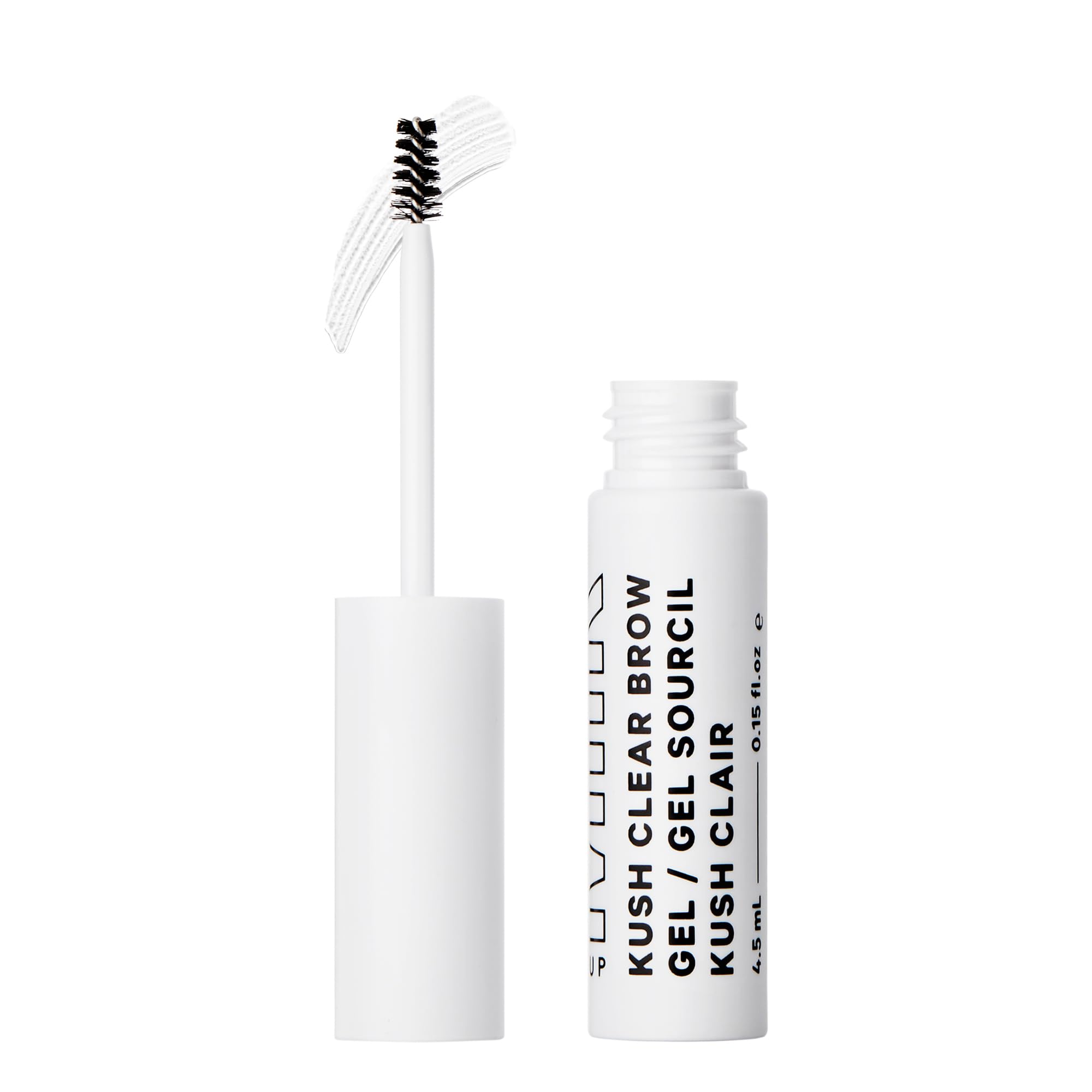 Milk Makeup KUSH Fiber Brow Gel tinted tube shows fluffy fibers for fuller brows.