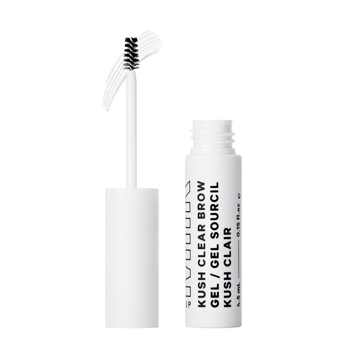 Milk Makeup KUSH Fiber Brow Gel tinted tube shows fluffy fibers for fuller brows.