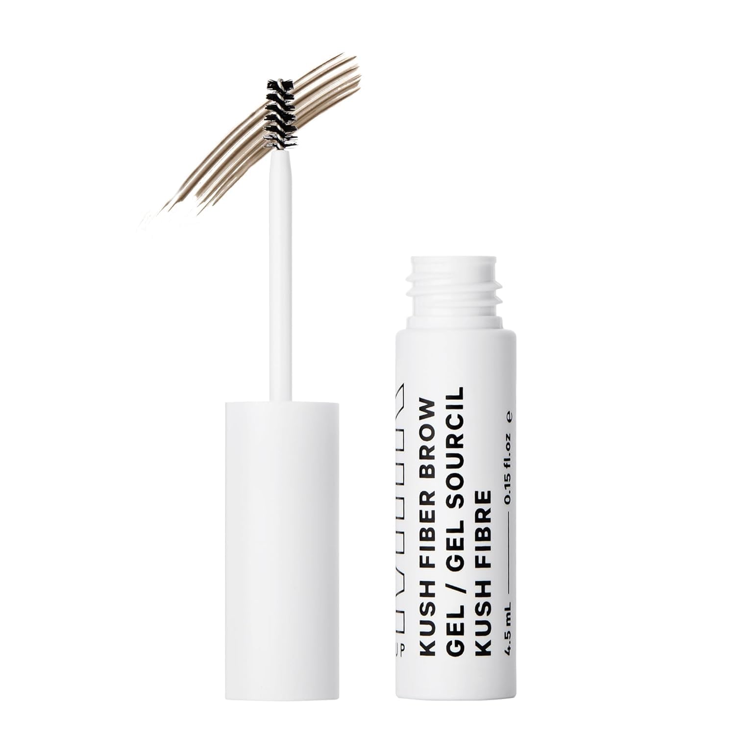 Milk Makeup KUSH Fiber Brow Gel met borsteltje voor precieze wenkbrauwtoepassing.