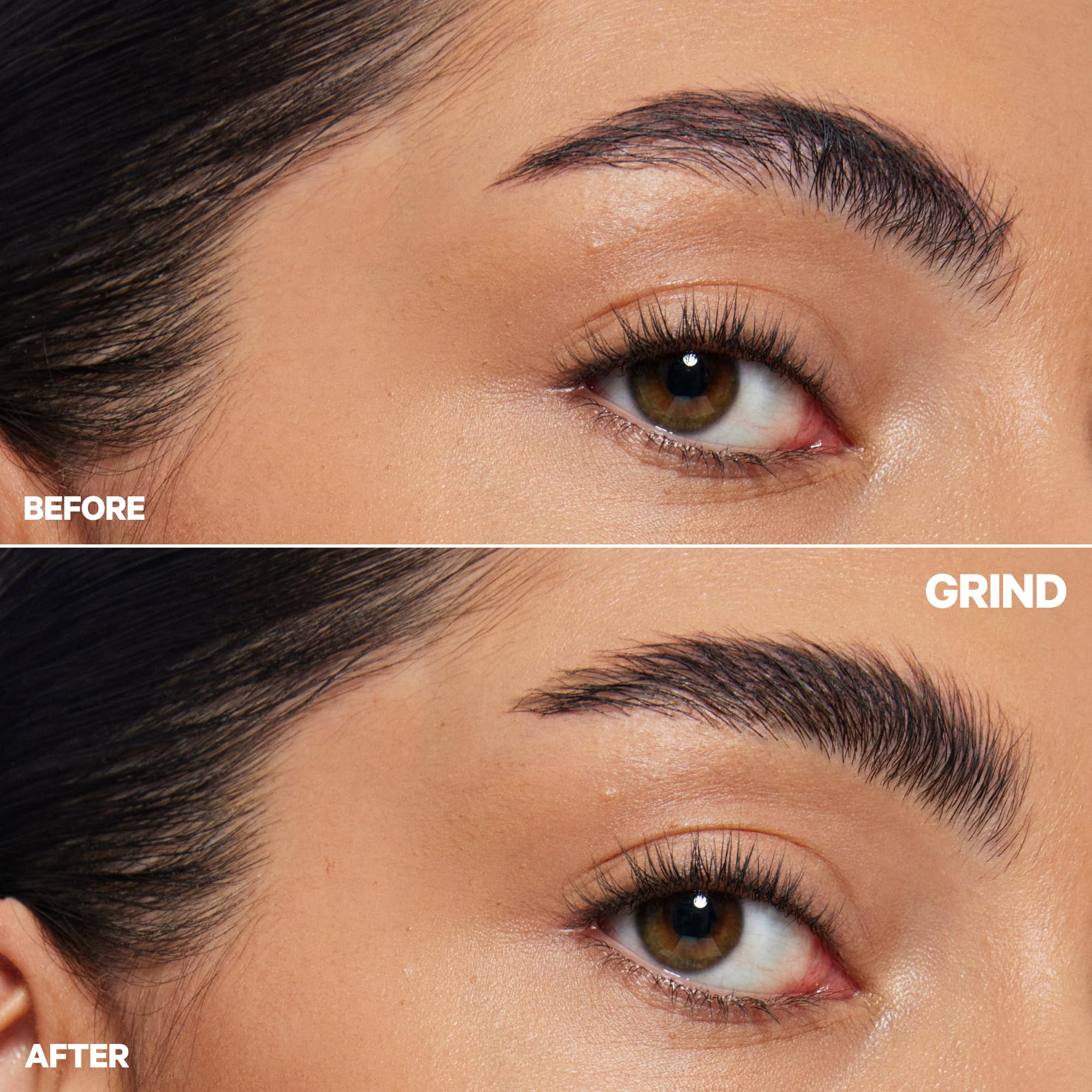 Milk Makeup KUSH Brow Tint close-up shows tubing technology coating each hair.