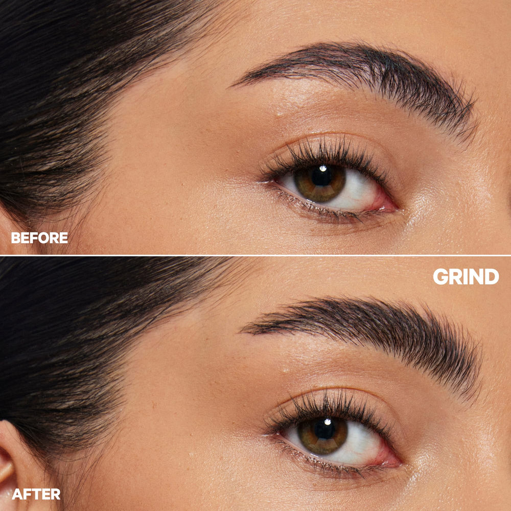 Milk Makeup KUSH Brow Tint close-up shows tubing technology coating each hair.