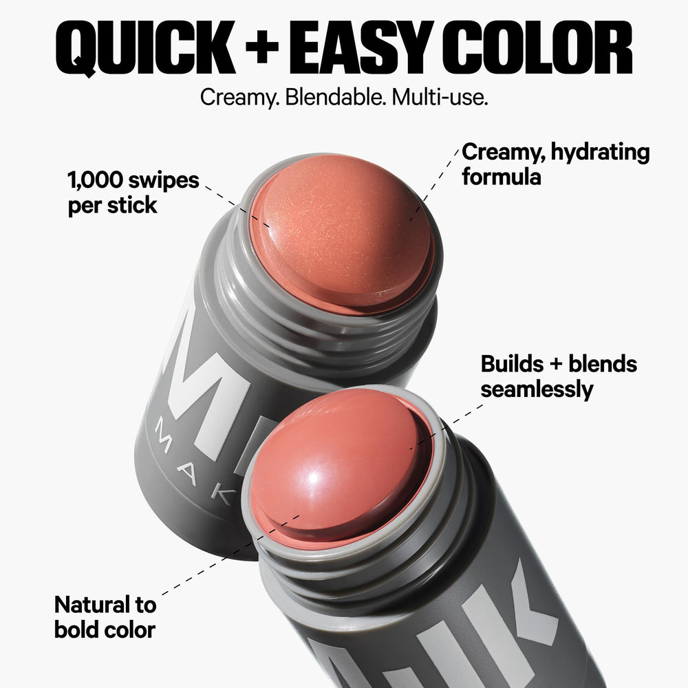 Milk Makeup Lip + Cheek Stick swatched and blended on the cheek for a natural flush.