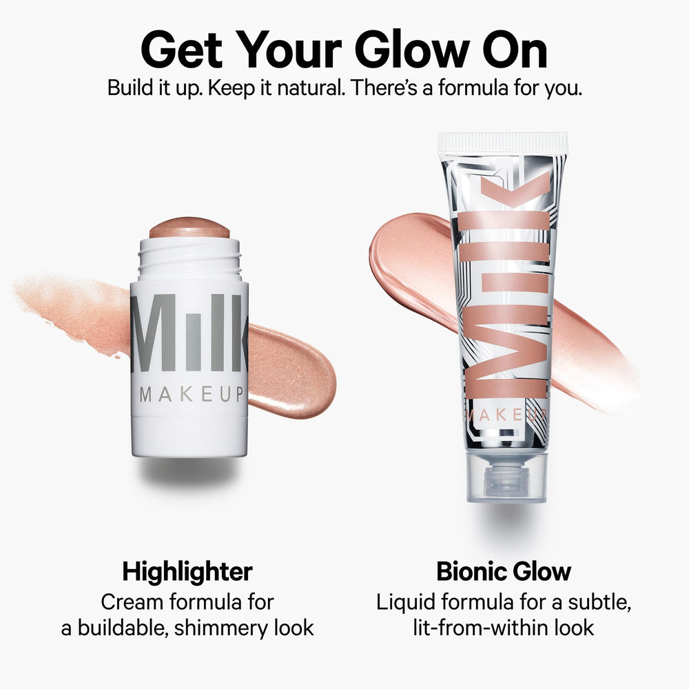 Milk Makeup Lit highlighter blends easily for seamless luminosity.