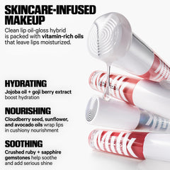 Milk Makeup Odyssey Lip Gloss lip swatch shows semi-opaque color and high shine.
