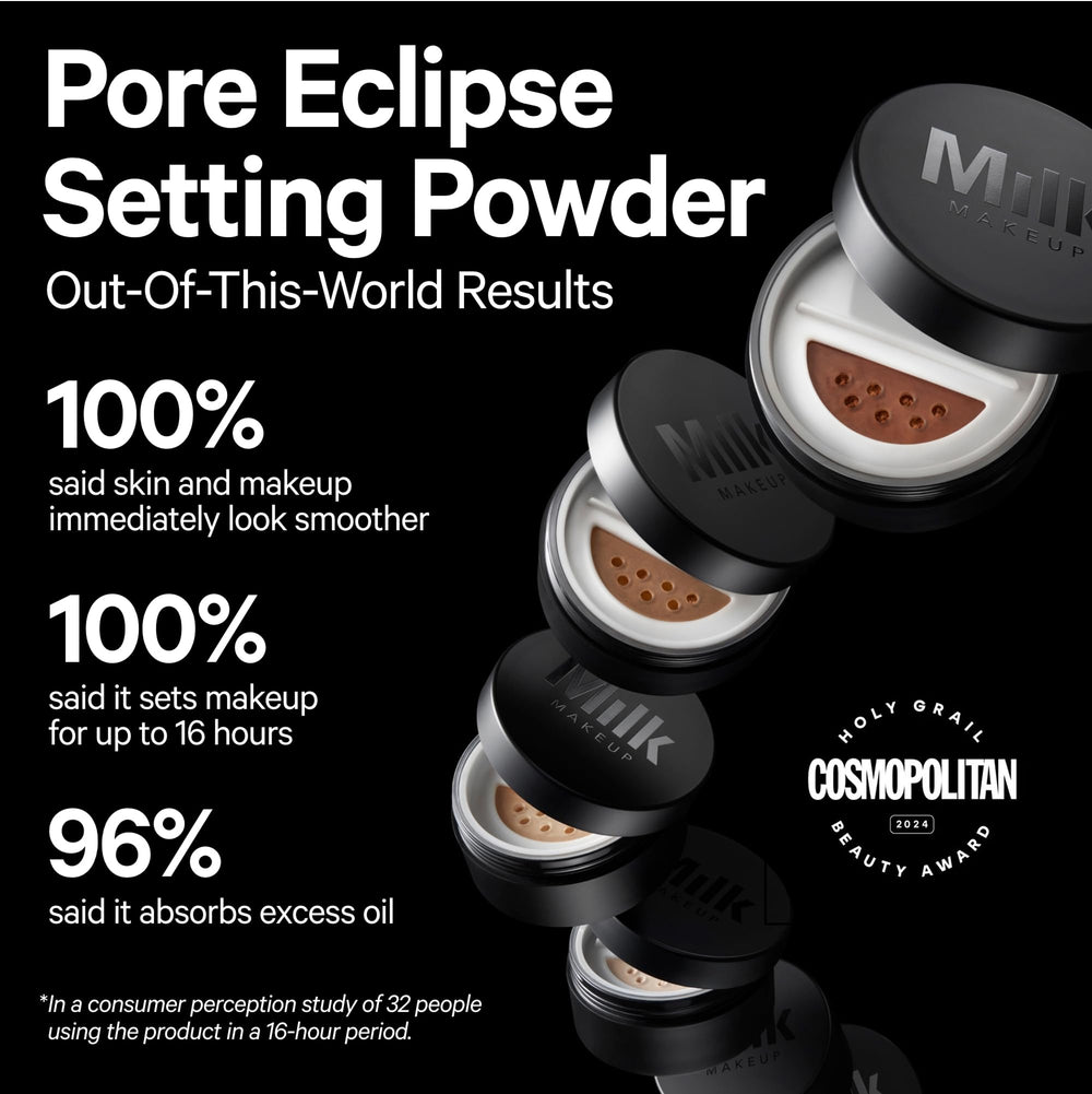 Milk Makeup Pore Eclipse powder brush swipe demonstrates weightless application for shine control.