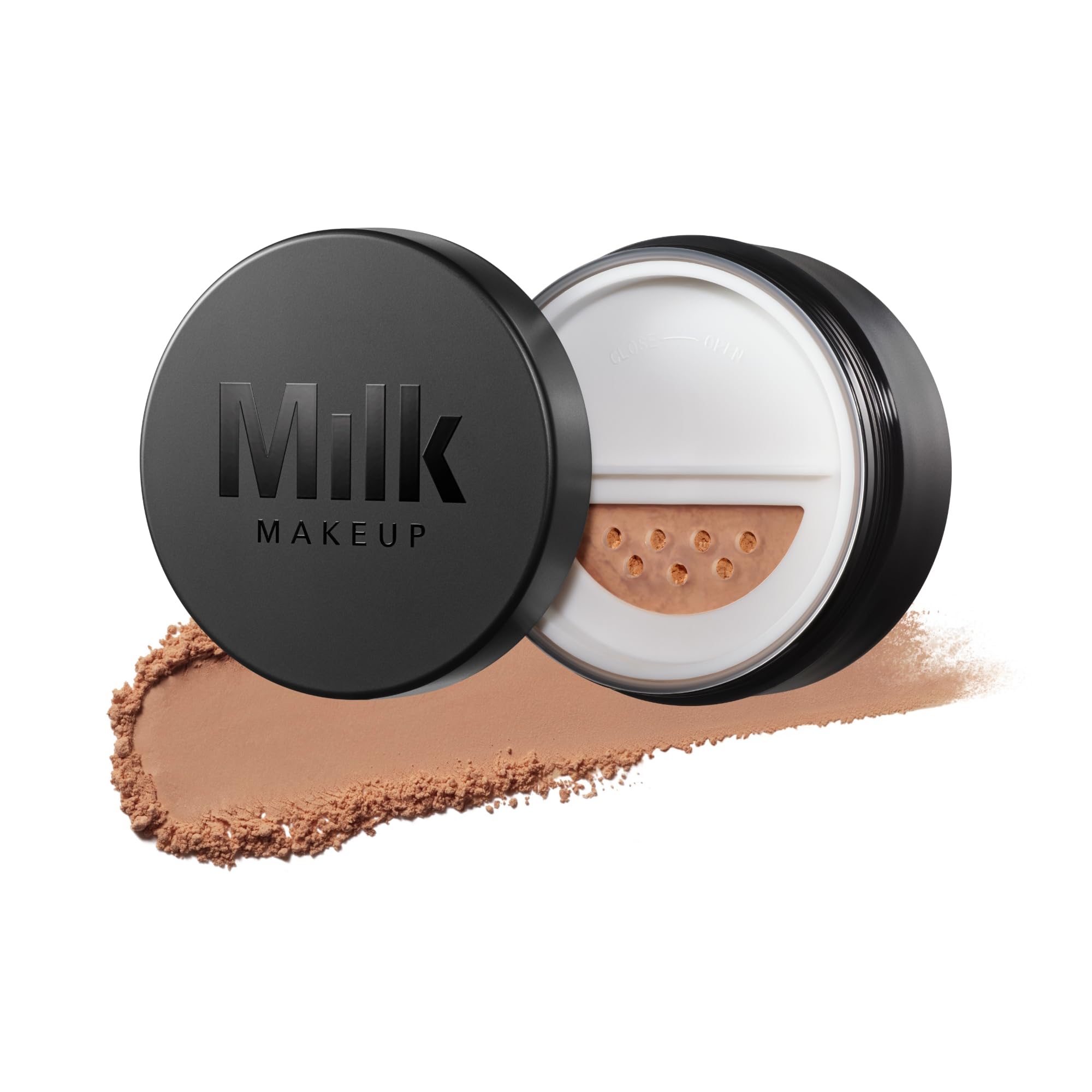 Milk Makeup Pore Eclipse powder jar showing weightless matte finish for shine control