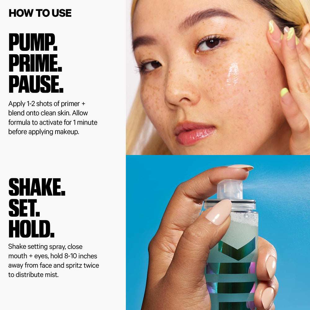Milk Makeup Primer application showing 1–2 pumps on clean skin.