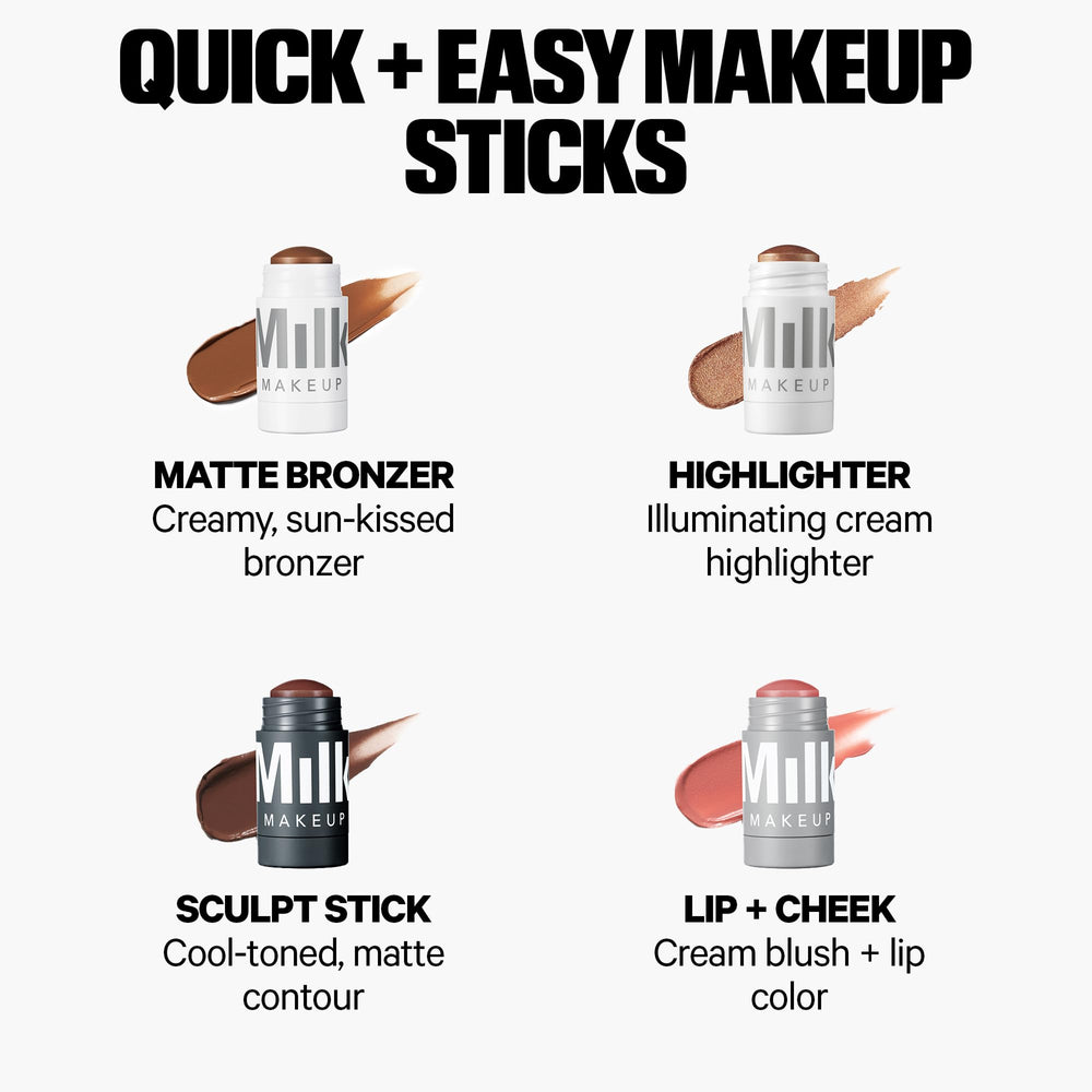 Milk Makeup Sculpt Stick with Sunflower Seed Oil hydrates during application.