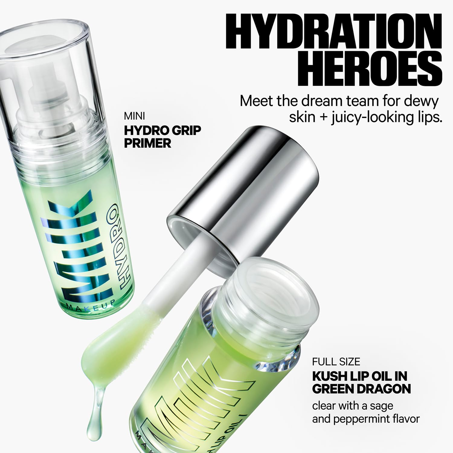 Milk Makeup Kush Lip Oil Green Dragon full-size on lips, clear shine.