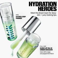 Milk Makeup Kush Lip Oil Green Dragon full-size on lips, clear shine.