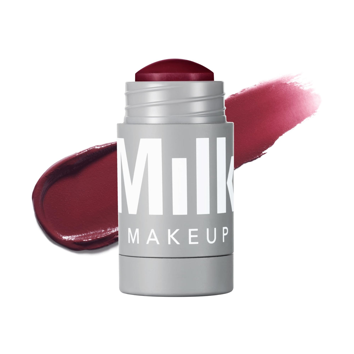Milk Makeup Lip and Cheek Stick Deep Plum swatch on cheek for natural flush.