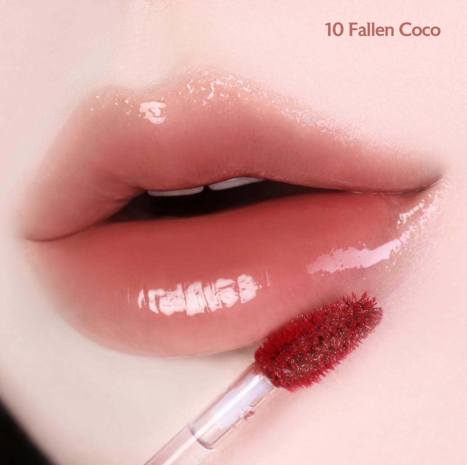 MILKTOUCH Jelly Fit Lip Tint Fallen Coco swatch on skin demonstrates long-lasting color