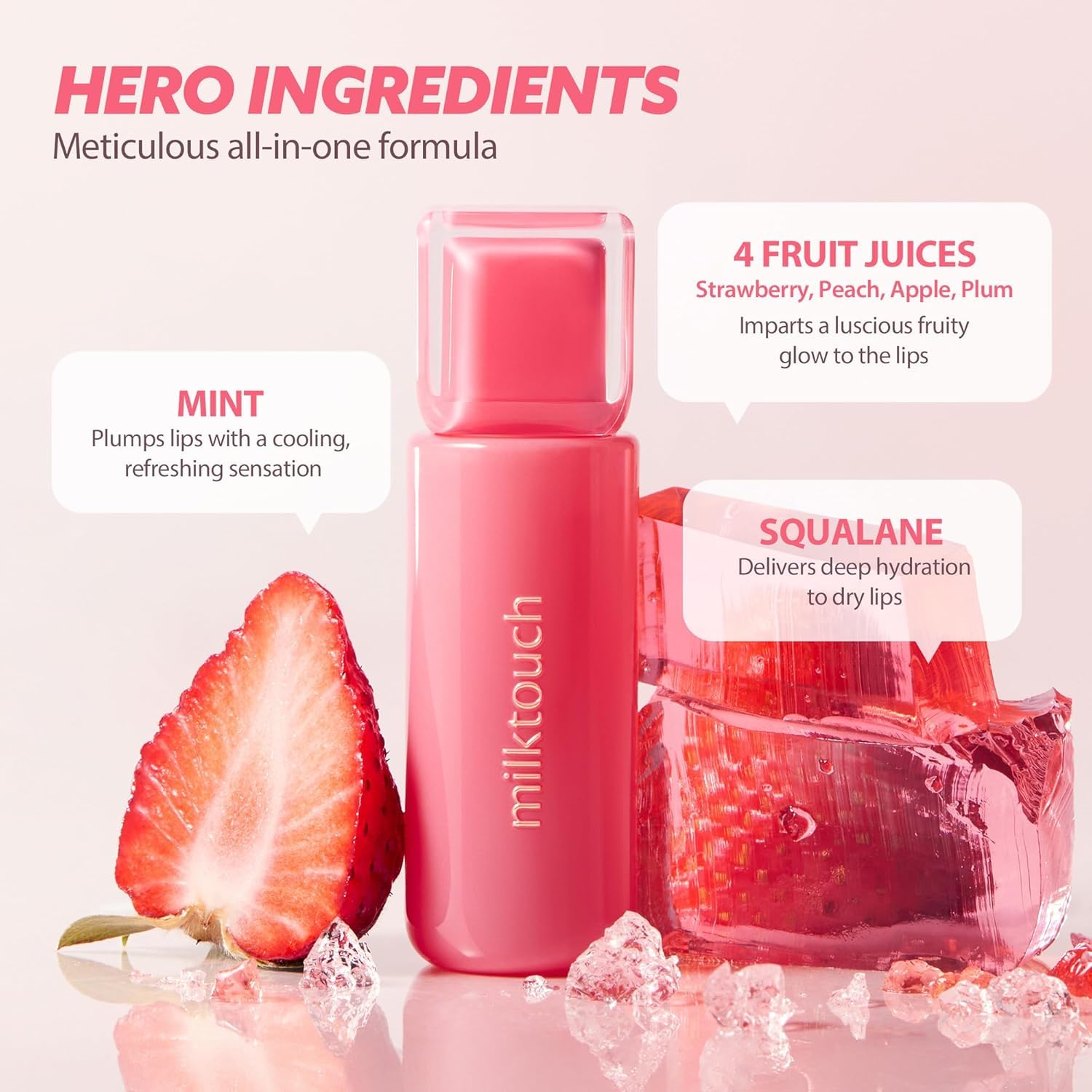 MILKTOUCH Jelly Fit Lip Tint Rosy Breeze color range swatches for shade testing
