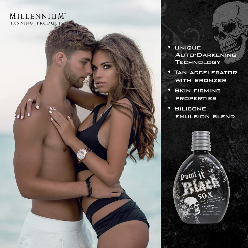Millennium Tanning Paint It Black 50x hand application shows smooth glide for easy coverage.