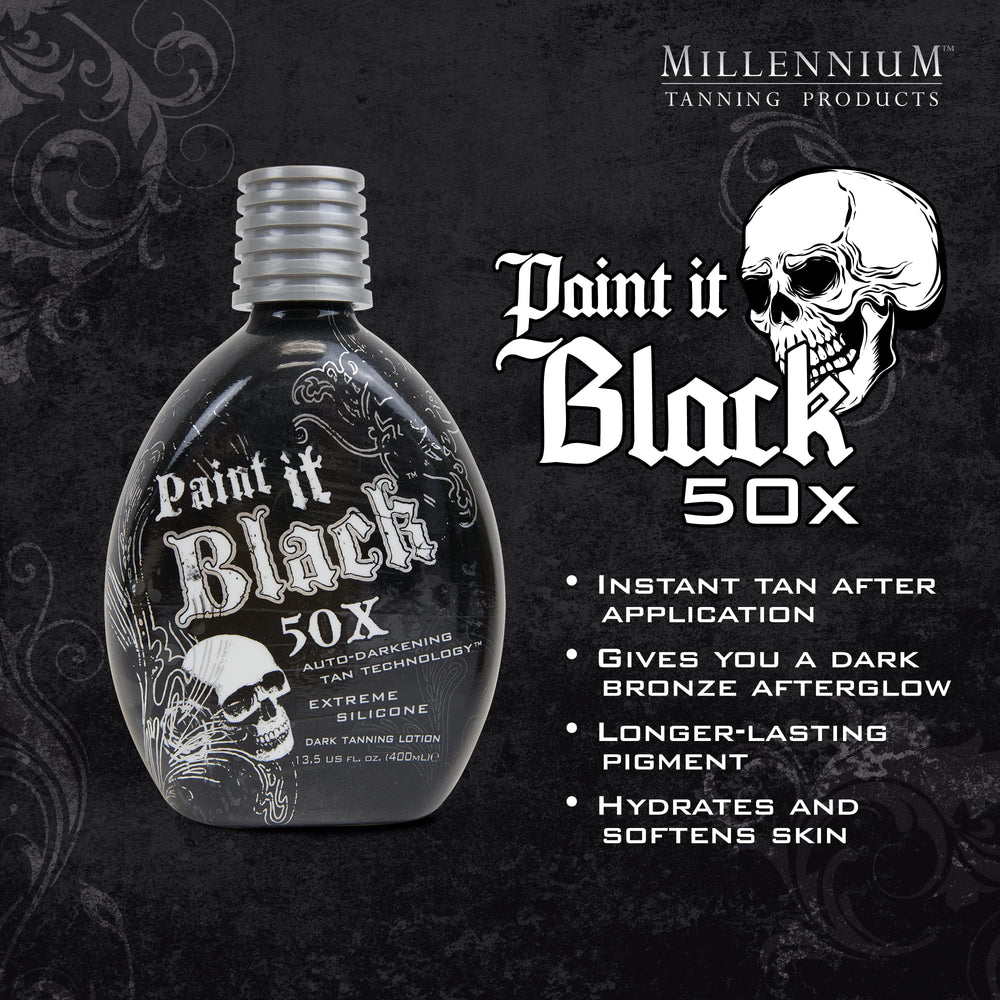 Millennium Tanning Paint It Black 50x lotion swirl demonstrates rich bronzing and even application.