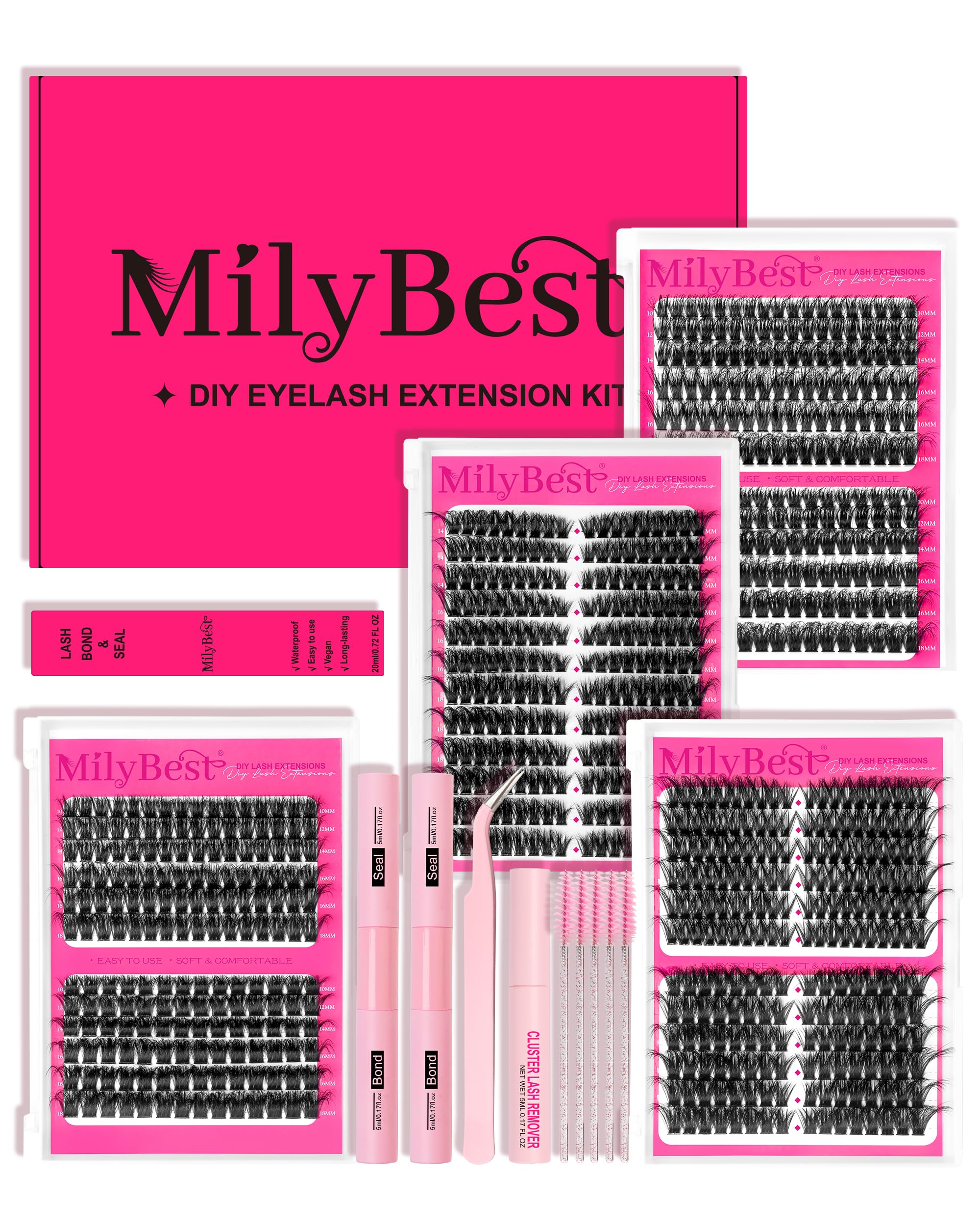 MilyBest 4 Styles Lash Clusters Kit close-up showing clusters for DIY volume