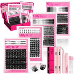 MilyBest lash clusters kit 808pcs ready for at-home lash extensions.