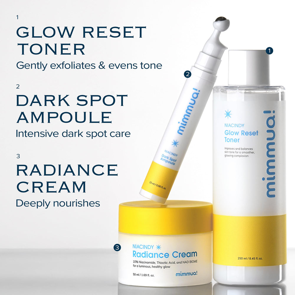 mimmua Dark Spot Ampoule on nightstand, overnight spot treatment setup