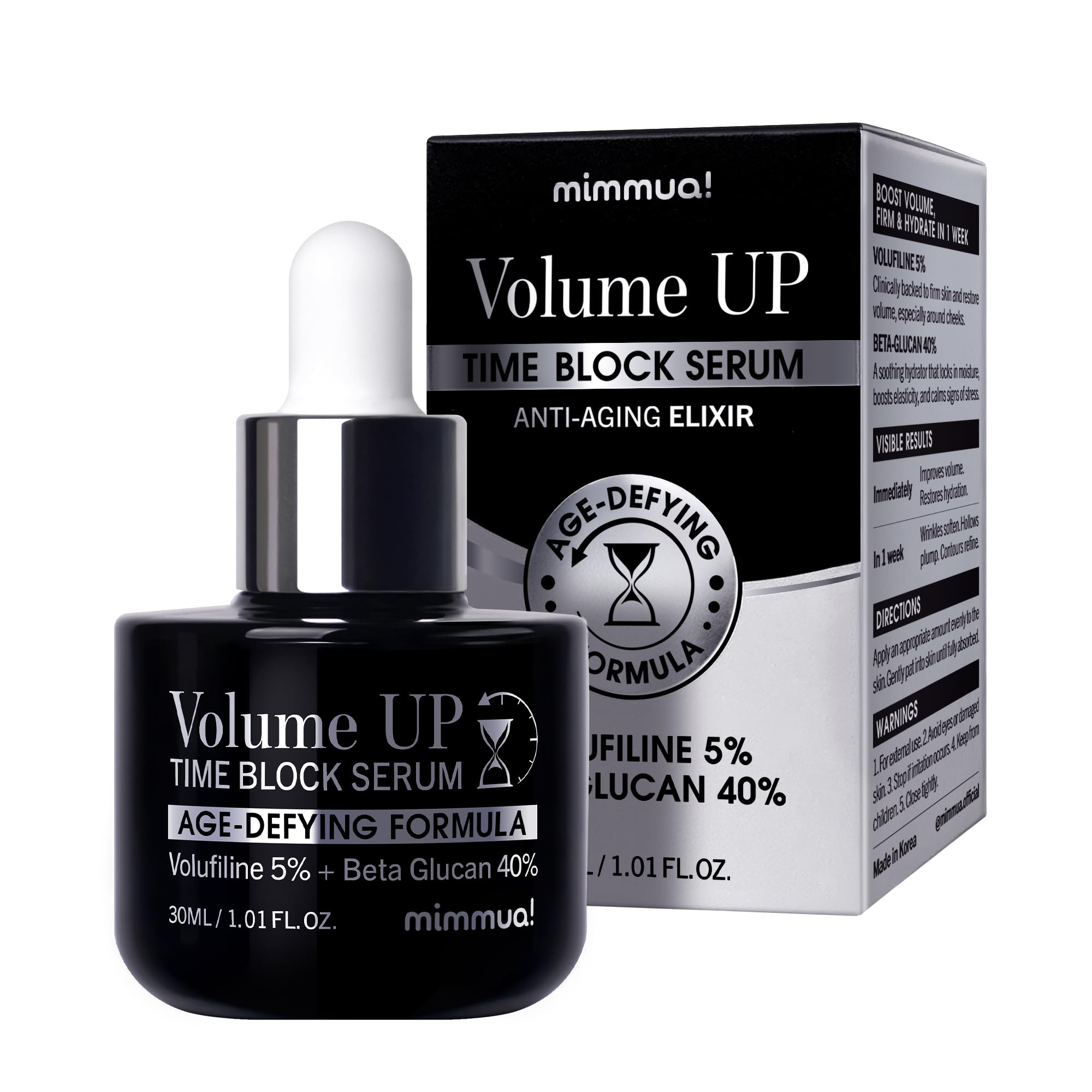 Mimmua Volume Up Serum bottle pump demonstrates easy application for smoother skin.