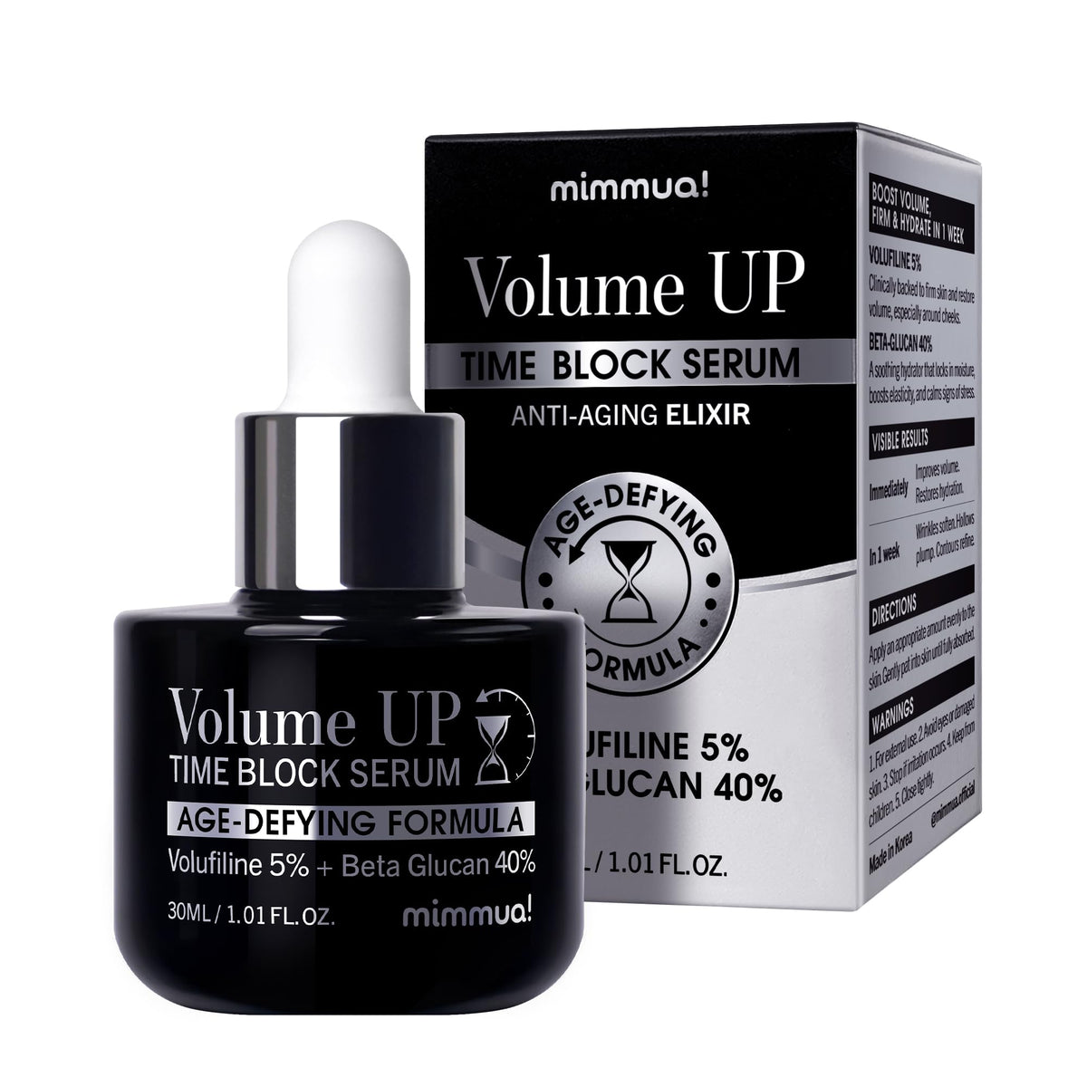 Mimmua Volume Up Serum bottle pump demonstrates easy application for smoother skin.