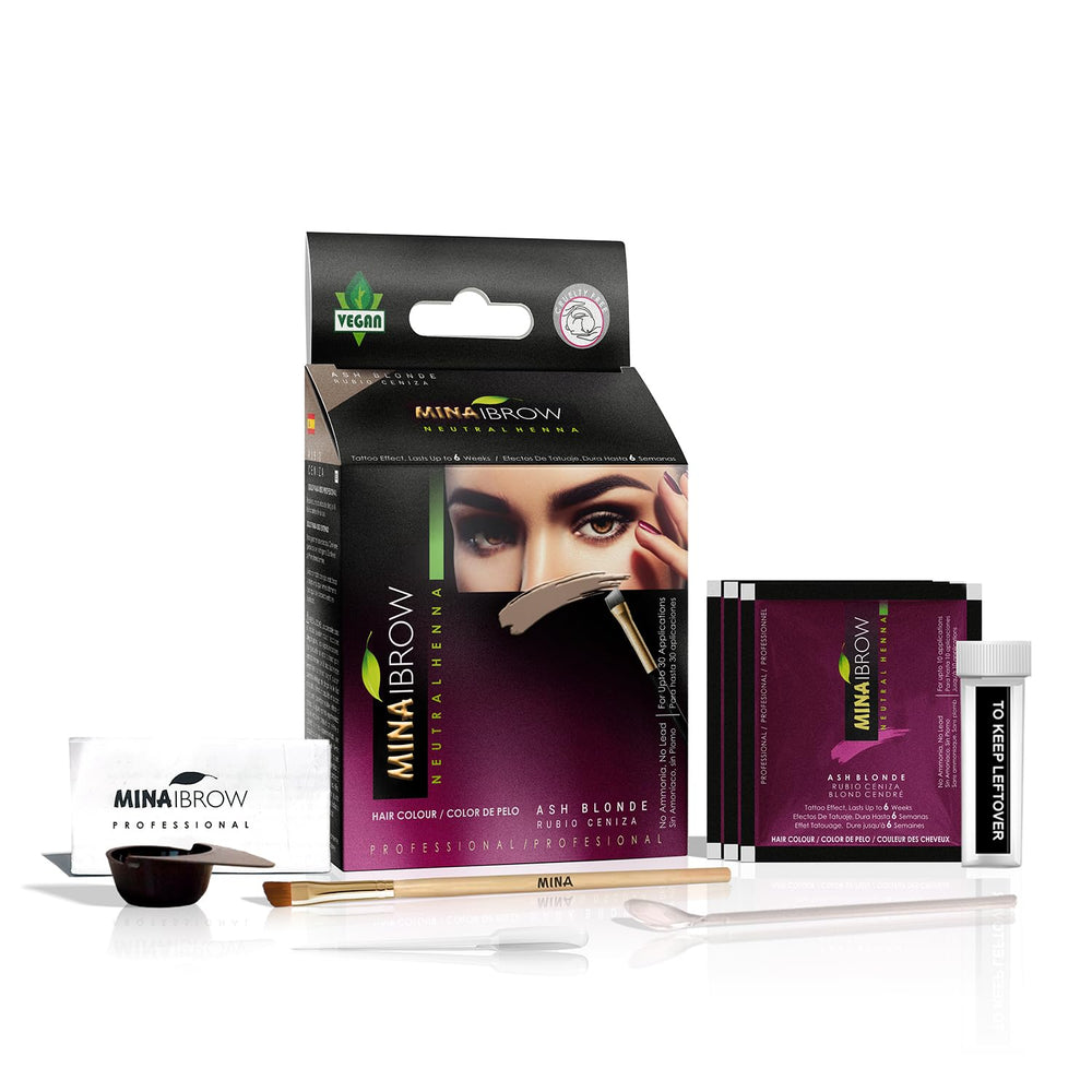 MINA ibrow henna ash blond kit opened for natural color application