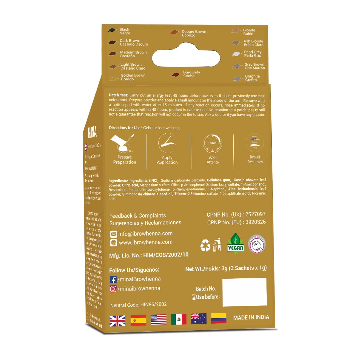 MinaiBrow Cassia Obovata leaf powder boosts hair strength and moisture.