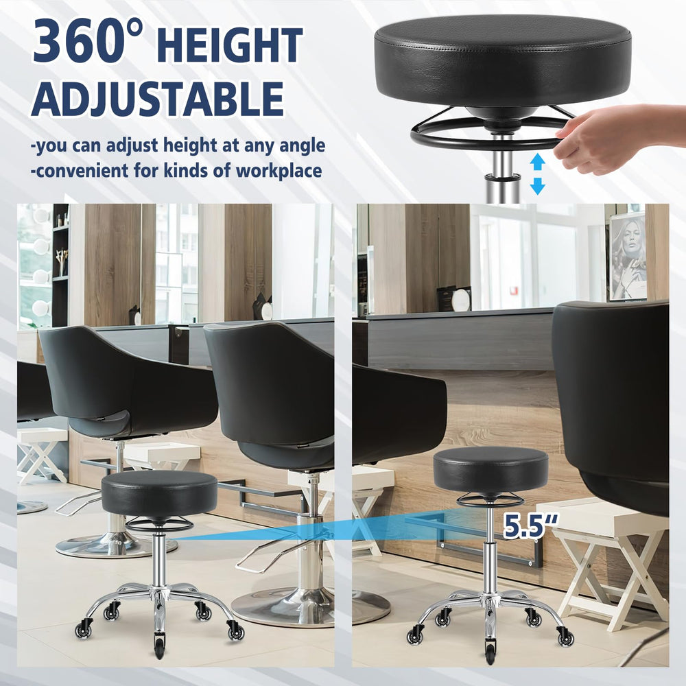 Mineloff rolling stool supports up to 400 lbs for heavy-duty salon, tattoo, or studio use.