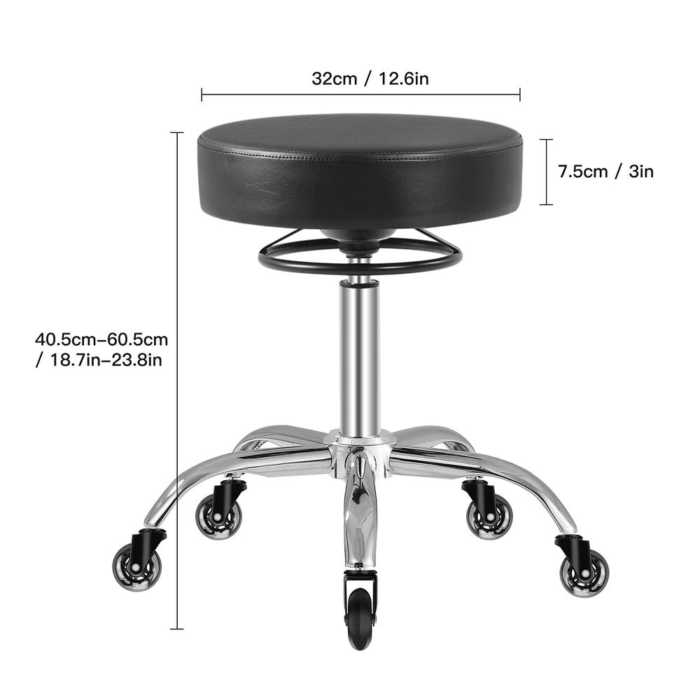 Mineloff rolling stool with quiet caster wheels protects floors during spa and salon tasks.