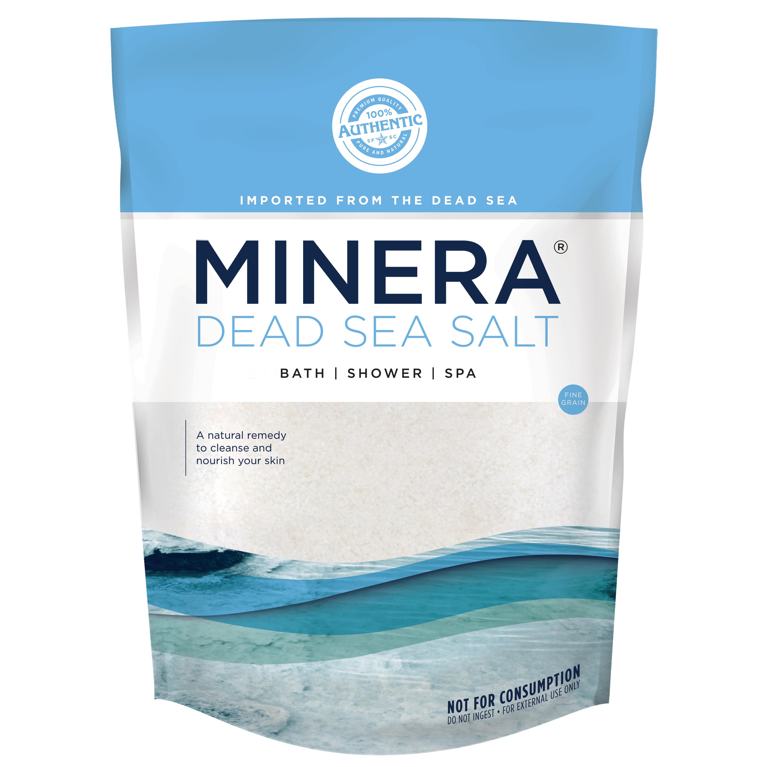Minera Dead Sea Salt bag with fine grain for easy dissolving in water