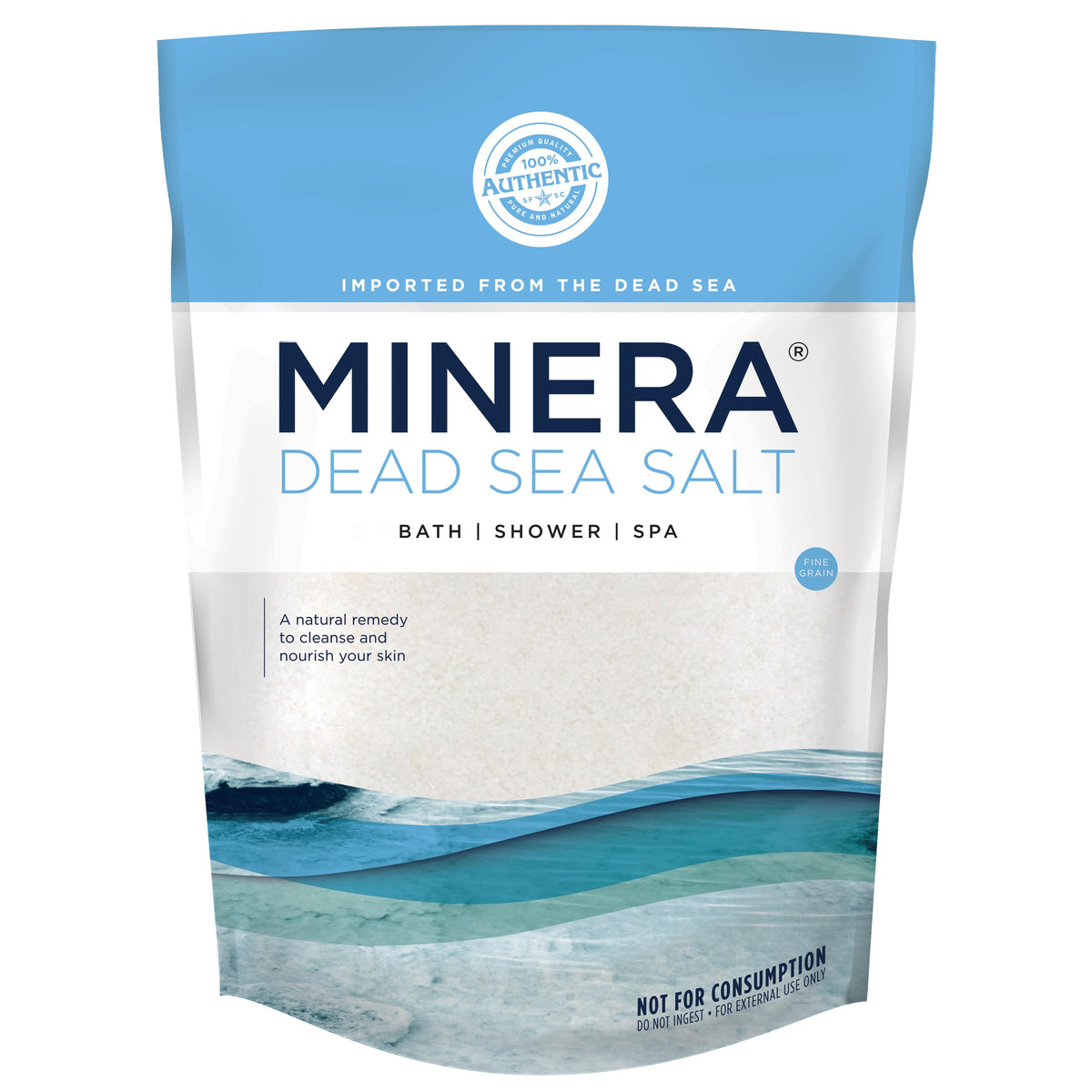 Minera Dead Sea Salt bag with fine grain for easy dissolving in water