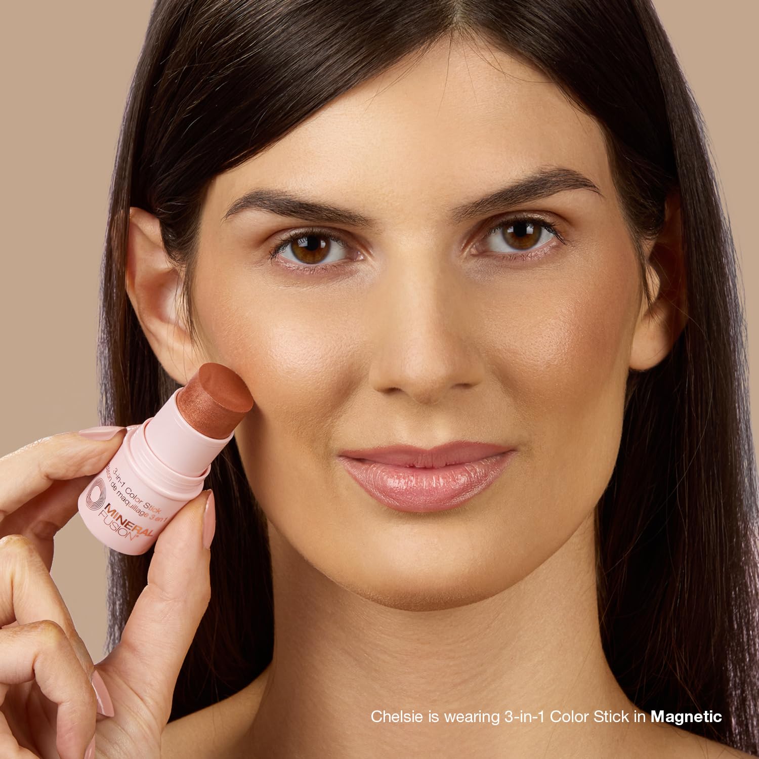 Mineral Fusion cheek blush application demonstrates natural flush on skin.