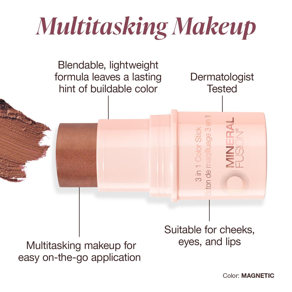Mineral Fusion lip tint swatch shows creamy, buildable color for lips.