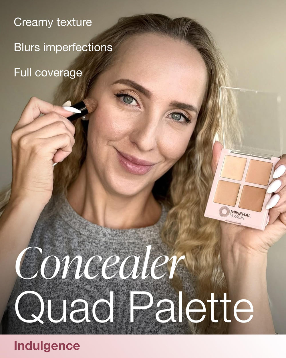 Mineral Fusion Concealer Palette Quad swatches on skin highlighting shade range for matching tones