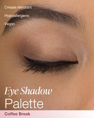Mineral Fusion Eyeshadow Palette Coffee Break nude swatches show buildable warmth for natural looks