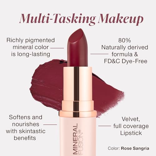 Labial Mineral Fusion pigmento vivo con acabado satinado para un look sofisticado.