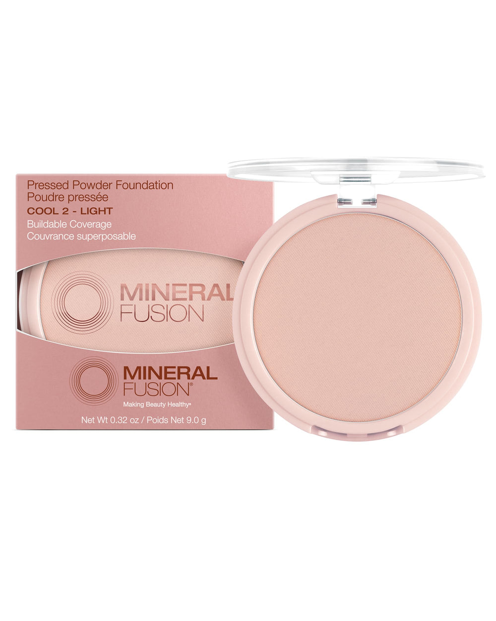 Mineral Fusion pressed powder compact closeup showing silky texture for flawless matte skin