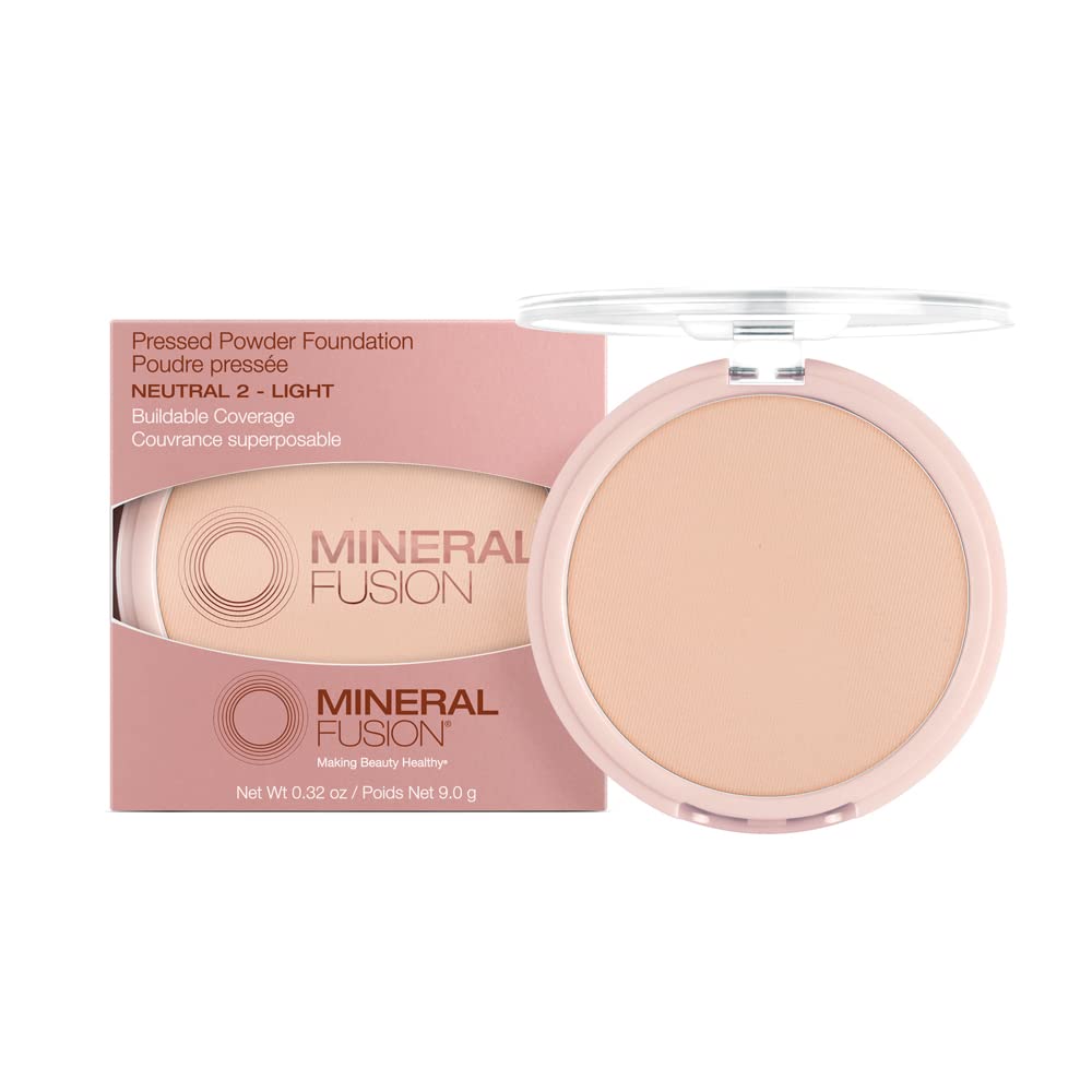 Mineral Fusion pressed powder foundation compact closeup with neutral shade and silky finish